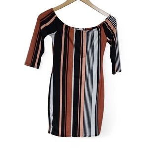 Striped Off Or On Shoulder Mini Dress